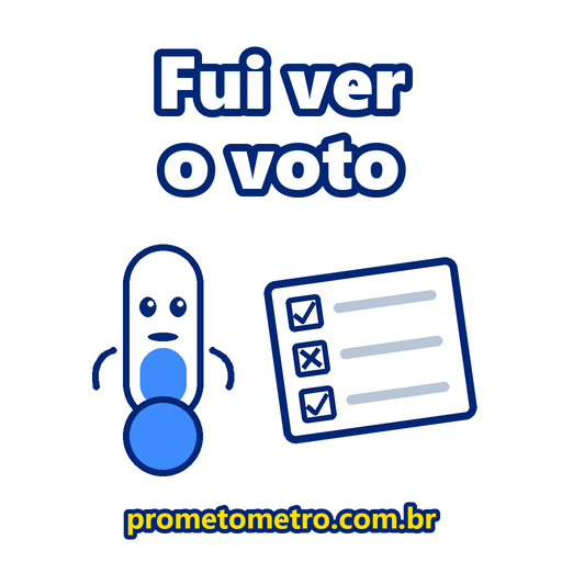 O mascote do Prometômetro ao lado de uma folha de votação com sinais de sim e não, com a frase: Fui ver o voto
